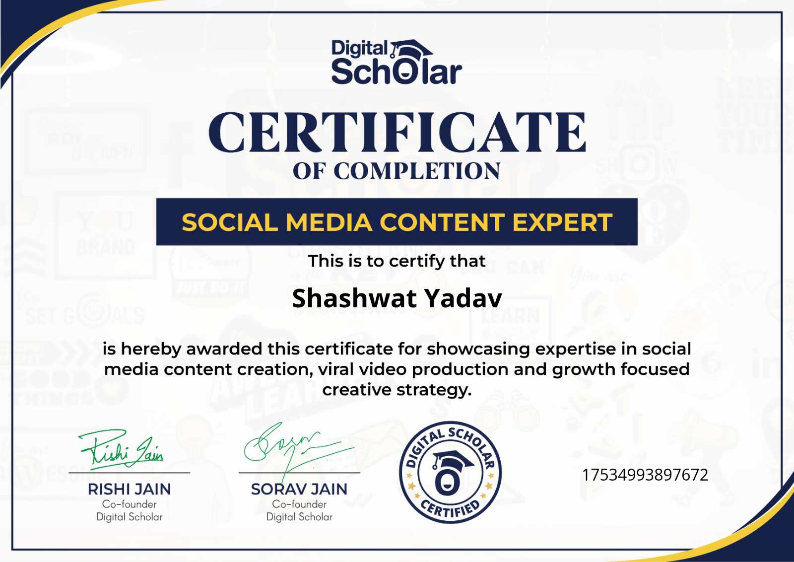 Social Media Content Expert certificate